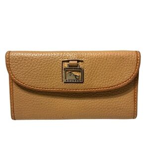 Dooney & Bourke Tan Pebbled Leather Wallet Tri-fold Continental Clutch Slim